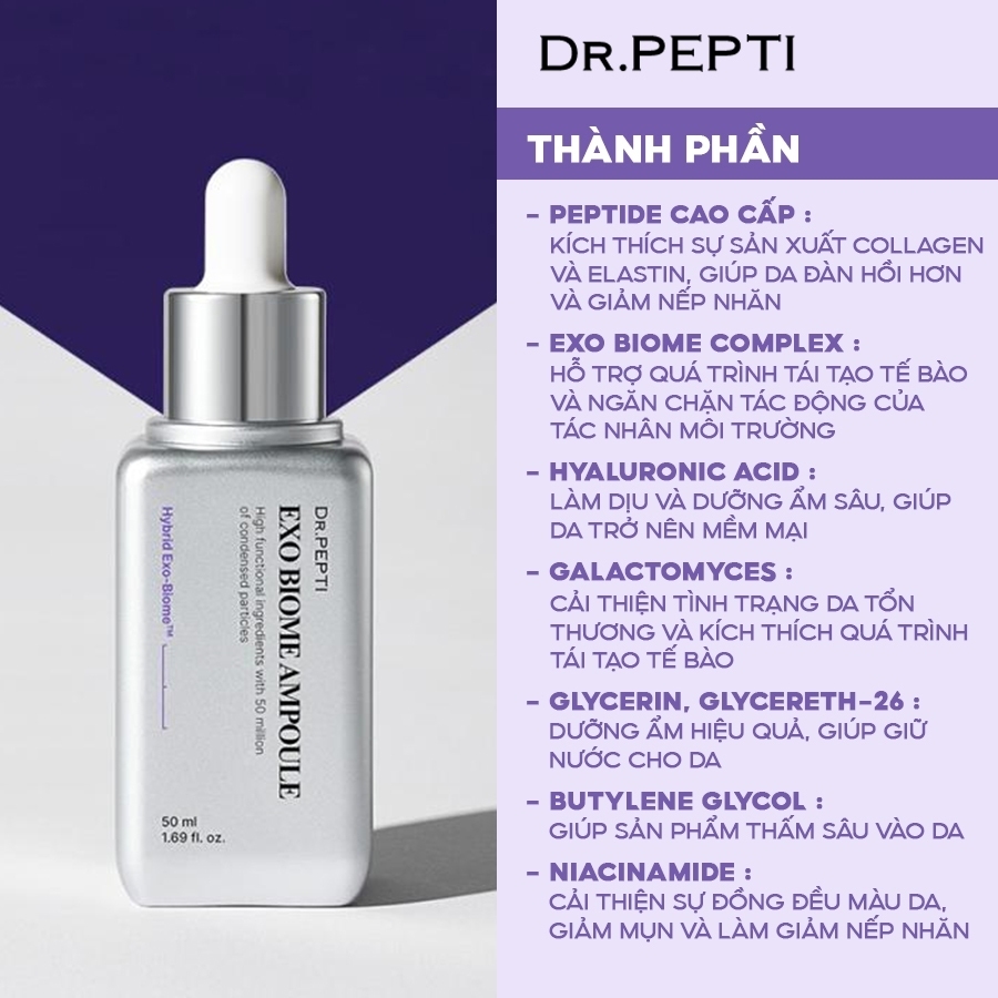 Tinh chất Dr. Pepti Exo Biome Ampoule 50ml – Serum dưỡng trắng, chống lão hóa & căng bóng da