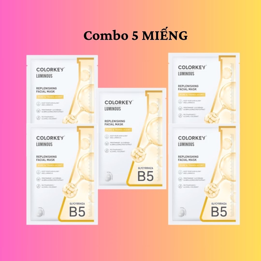 (Không vỏ) Mặt nạ giấy Colorkey Luminous Vitamin B5 Facial Mask - Mặt nạ cấp ẩm phục hồi 25ml / miếng