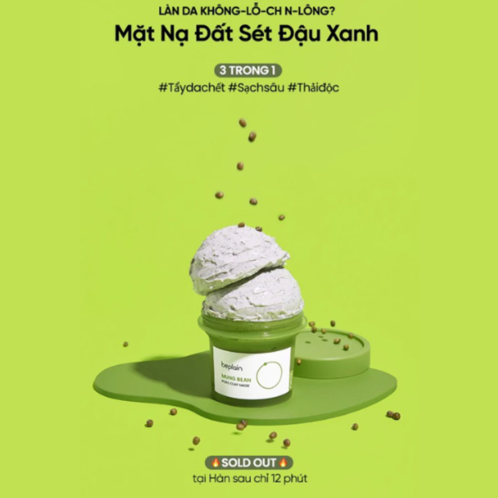 Mặt nạ đất sét đậu xanh Beplain Mung Bean Pore Clay Mask se khít lỗ chân lông giảm mụn đầu đen 120ml