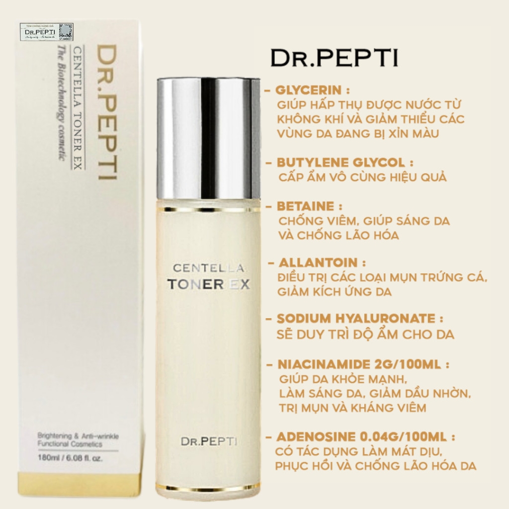 Nước Hoa Hồng Dr.Pepti EX Toner Dr.Pepti Centella Toner Làm Dịu Da Siêu Căng Bóng Hàn Quốc Peptide 180ml dr pepti