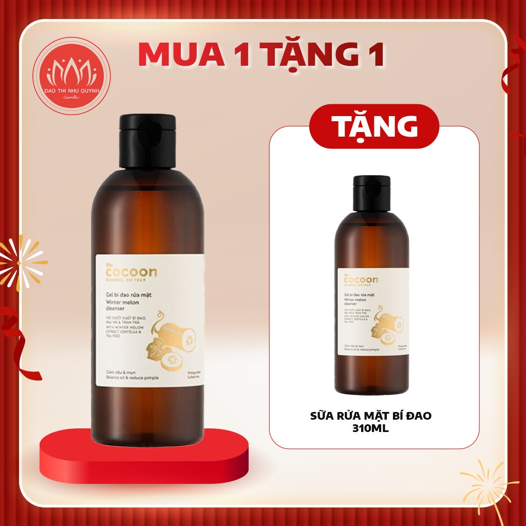 Sữa rửa mặt Gel bí đao Cocoon giúp da giảm dầu mụn Winter Melon Cleanser 140ml - 310ml mua 1 tặng 1