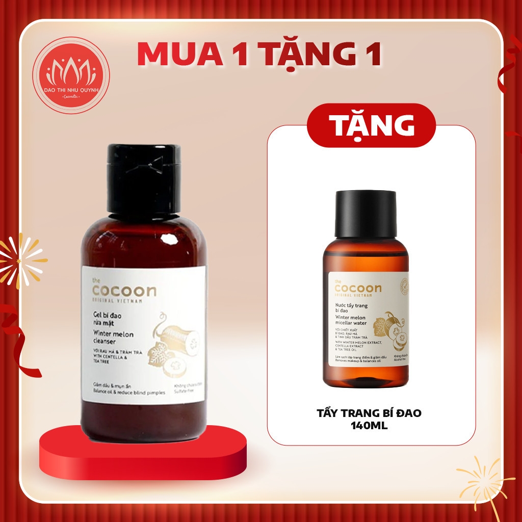 Sữa rửa mặt Gel bí đao Cocoon giúp da giảm dầu mụn Winter Melon Cleanser 140ml - 310ml mua 1 tặng 1