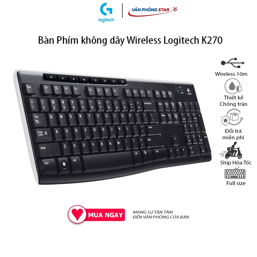 Bàn phím không dây Logitech K270 Màu đen