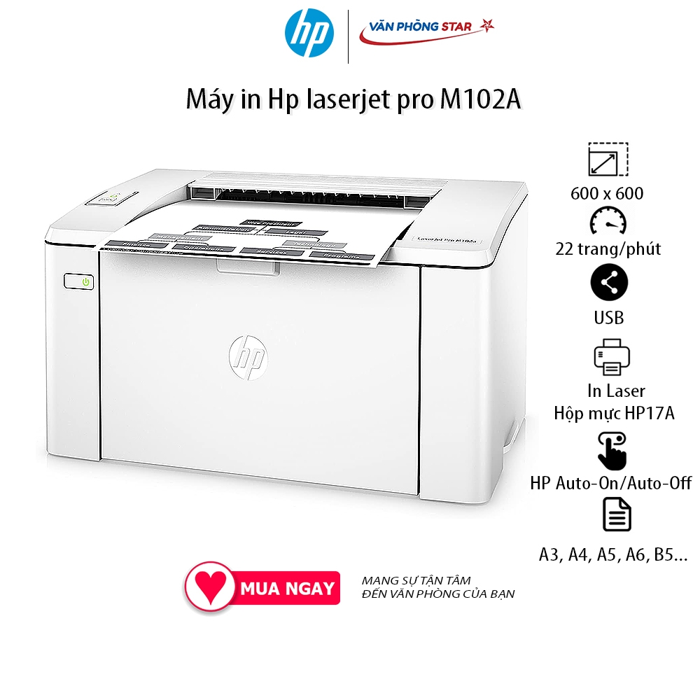 Máy in Hp laserjet pro M102A Tốc độ 22 trang / phút khổ A4, 600 x 600 dpi dùng mực 17A tại vanphongstar chính hãng