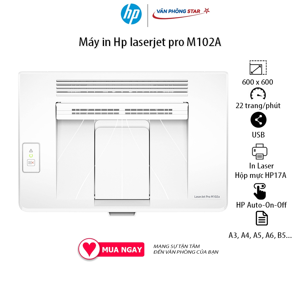 Máy in Hp laserjet pro M102A Tốc độ 22 trang / phút khổ A4, 600 x 600 dpi dùng mực 17A tại vanphongstar chính hãng