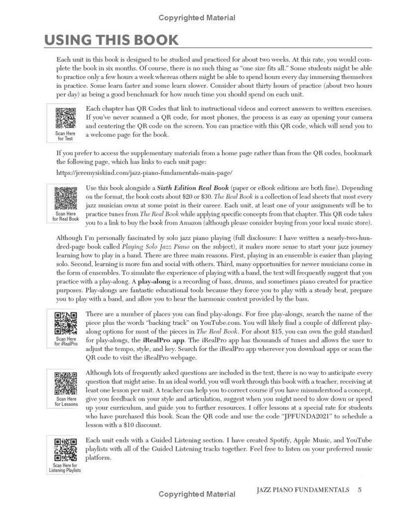 Jazz Piano Fundamentals: Explanations, Exercises, Listening Guides, and Practice Plans for the First Six Months of Study