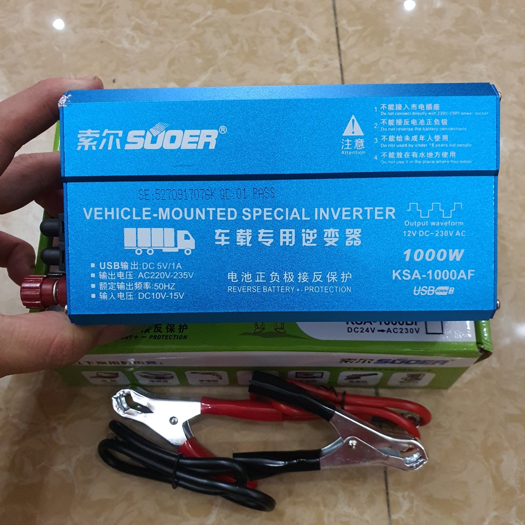 Kích SUORE 12V-220V (1000W) xanh chống ngược cực