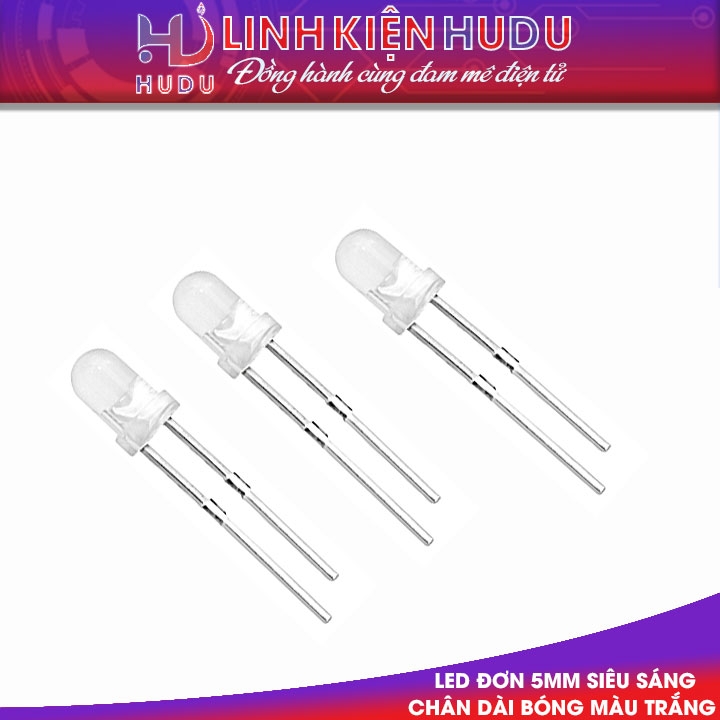 50 bóng Màu trắng Led đơn 5mm chân dài