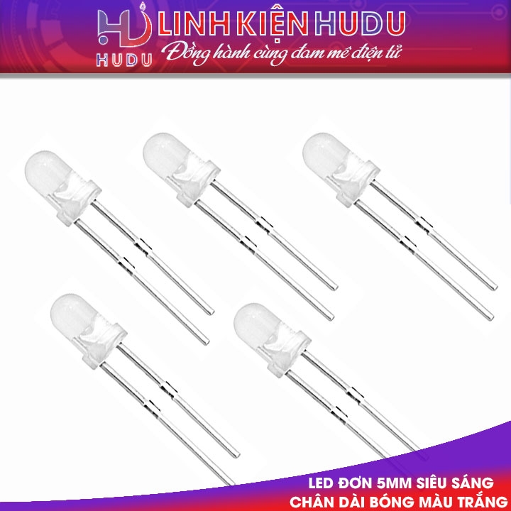 50 bóng Màu trắng Led đơn 5mm chân dài