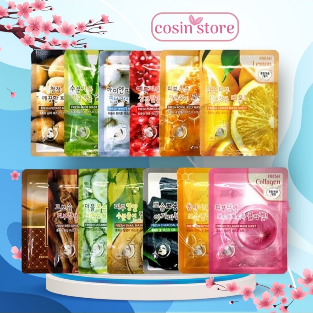 Túi 10 miếng Mặt Nạ Dưỡng Da 3W Clinic Fresh Mask Sheet 23ml Hàn Quốc có nhiều màu shop Cosin Store