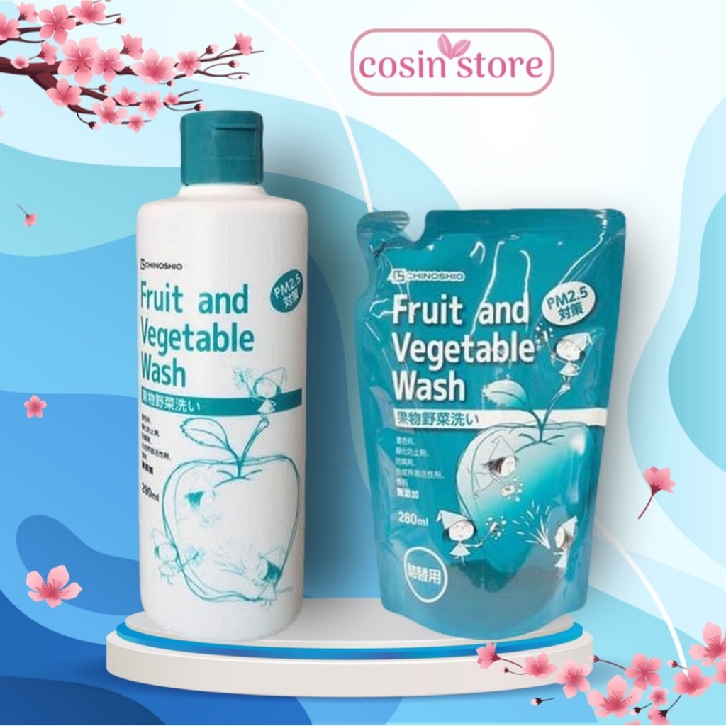 Nước rửa rau củ quả Chinoshio Fruit and Vegetable Wash 280ml của Nhật Bản shop Cosin Store làm sạch trái cây, rau củ