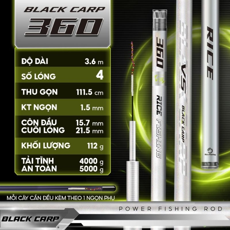 Cần câu đài săn hàng V5 BLACK CARP CC-38 RICE FISHING carbon 30T+40T