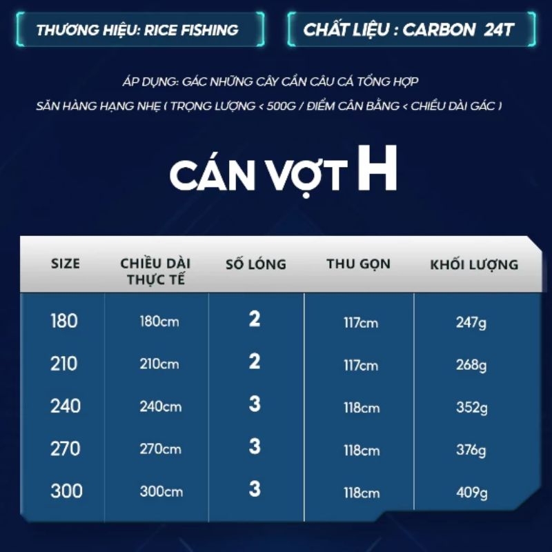 Cán vợt Carbon Rice Fishing KK-60 Phiên bản H & M