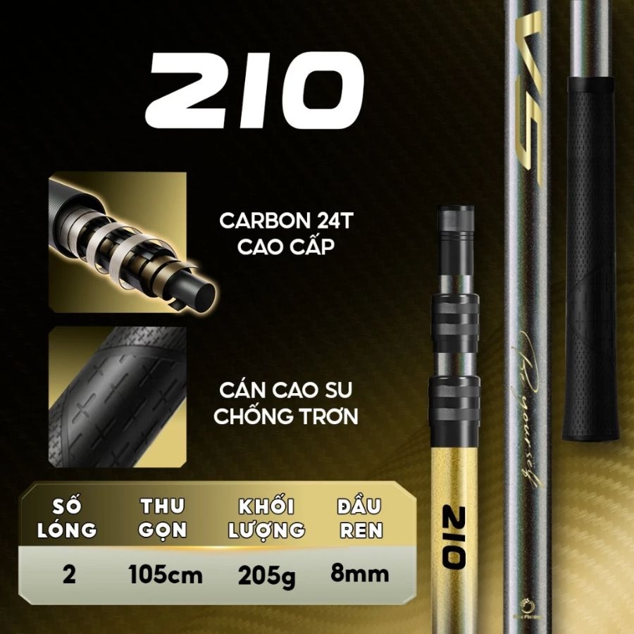 Cán vợt carbon câu đài V5 Rice Fishing KK-68  chất liệu Carbon 24T cao cấp