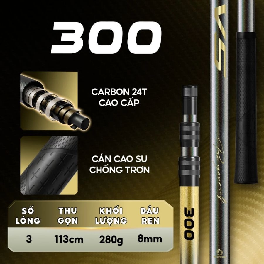 Cán vợt carbon câu đài V5 Rice Fishing KK-68  chất liệu Carbon 24T cao cấp