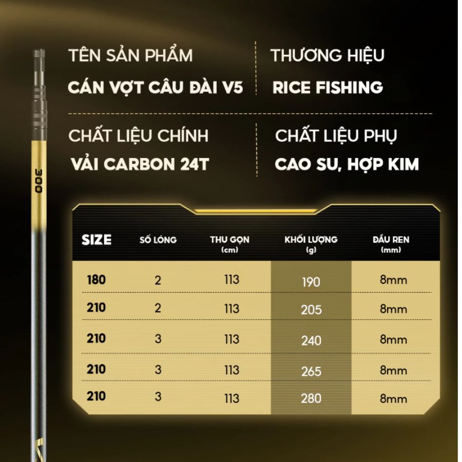 Cán vợt carbon câu đài V5 Rice Fishing KK-68  chất liệu Carbon 24T cao cấp