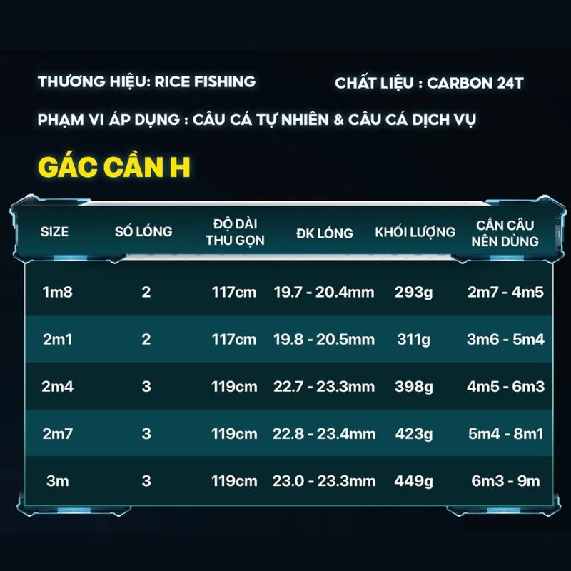 Gác Cần Câu Đài KK-59 Rice Fishing Gác Cần L Carbon 24T