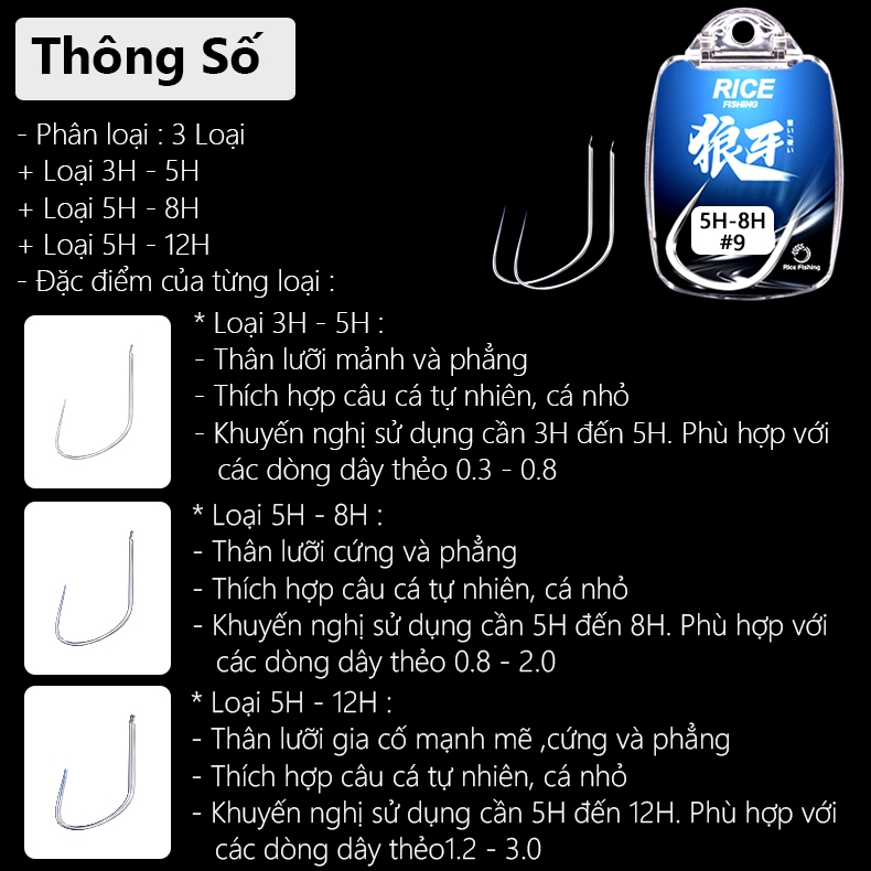 Hộp 30 lưỡi câu nanh sói LC-25 Rice Fishing