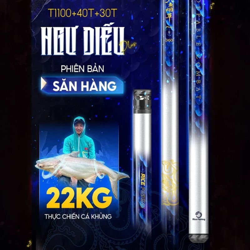 Cần câu săn hàng Rice Fishing Ngư Điếu Plus Xanh Bản Nặng