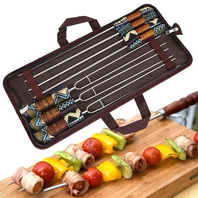Bộ xiên nướng bằng thép không gỉ cầm tay bằng gỗ hình chữ U cắm trại, dã ngoại Bộ 7 món hãng CLS