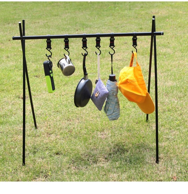 Giá treo đồ cắm trại gấp gọn tiện dụng, Giá móc đồ dã ngoại nhỏ gọn hợp kim nhôm đa năng có túi đựng