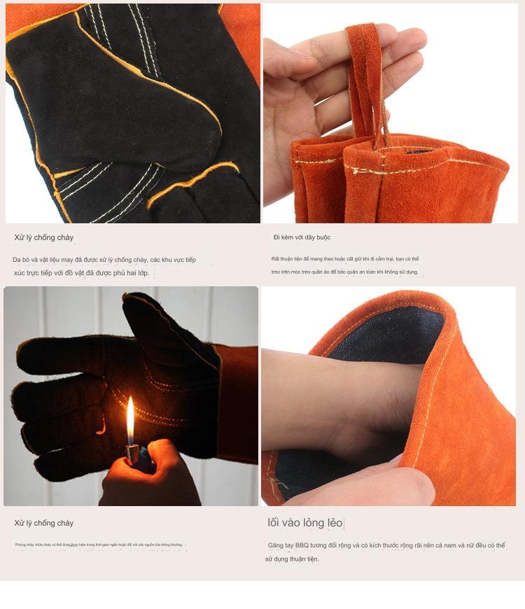 Găng tay chống bỏng BBQ đốt lửa và nướng thịt bằng da bò, chịu nhiệt độ cao, cách nhiệt, Găng Tay Cách Nhiệt Lò Nướng