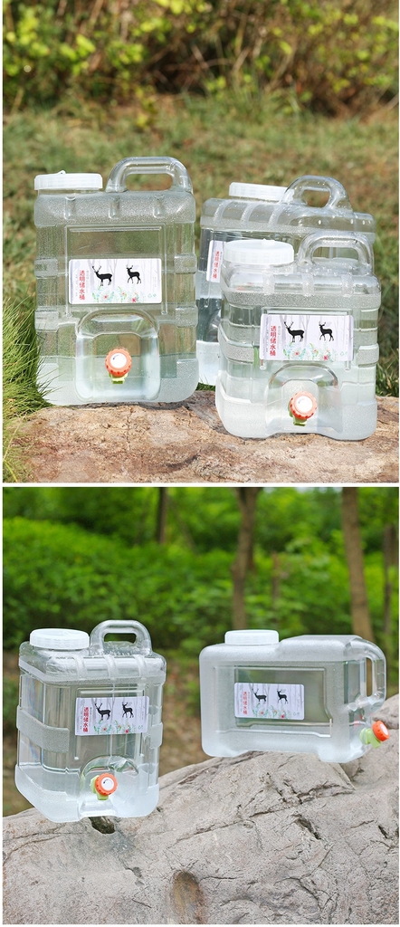 Bình Nước Trong Suốt 5L/7L/10L/15L/20L/24L Can Đựng Nước Cắm Trại Dã Ngoại Kèm Vòi Dự Phòng + Nắp Đậy + Ống Nối Dài + Cọ Bình