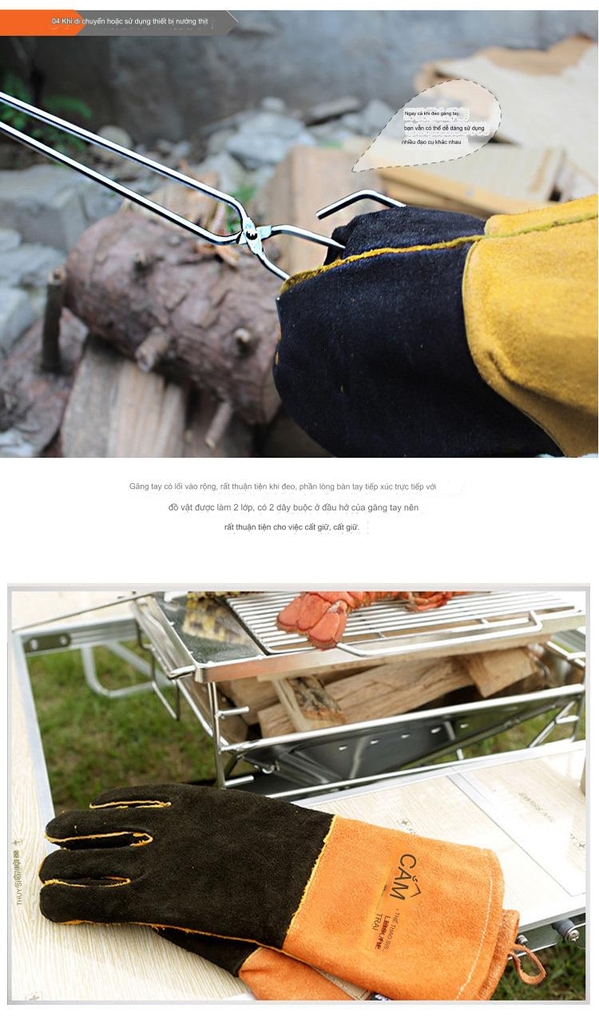 Găng tay chống bỏng BBQ đốt lửa và nướng thịt bằng da bò, chịu nhiệt độ cao, cách nhiệt, Găng Tay Cách Nhiệt Lò Nướng