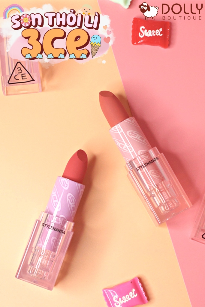 Son Thỏi 3CE Soft Matte Lipstick #Fluffy Love ( Màu Cam Đào ) - 3.5g