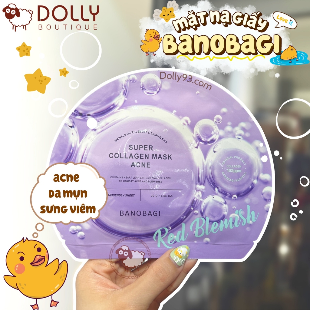 Mặt Nạ Giấy Làm Dịu Da, Giảm Sưng Mụn Banobagi Super Collagen Mask Acne Red Blemish - 30g 0925