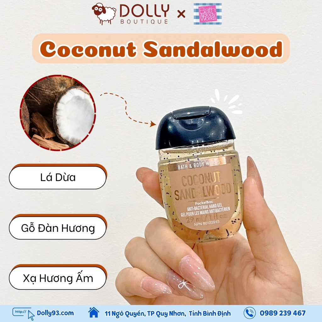 Gel Rửa Tay Khô Bath and Body Works Coconut Sandalwood Pocketbac Hand Gel 29ml