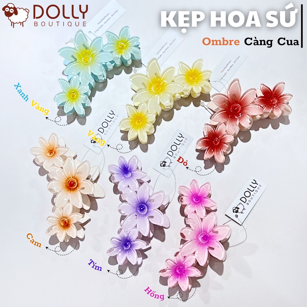 Kẹp Càng Cua Hoa Sứ 3 Bông - Màu Hồng- 11cm