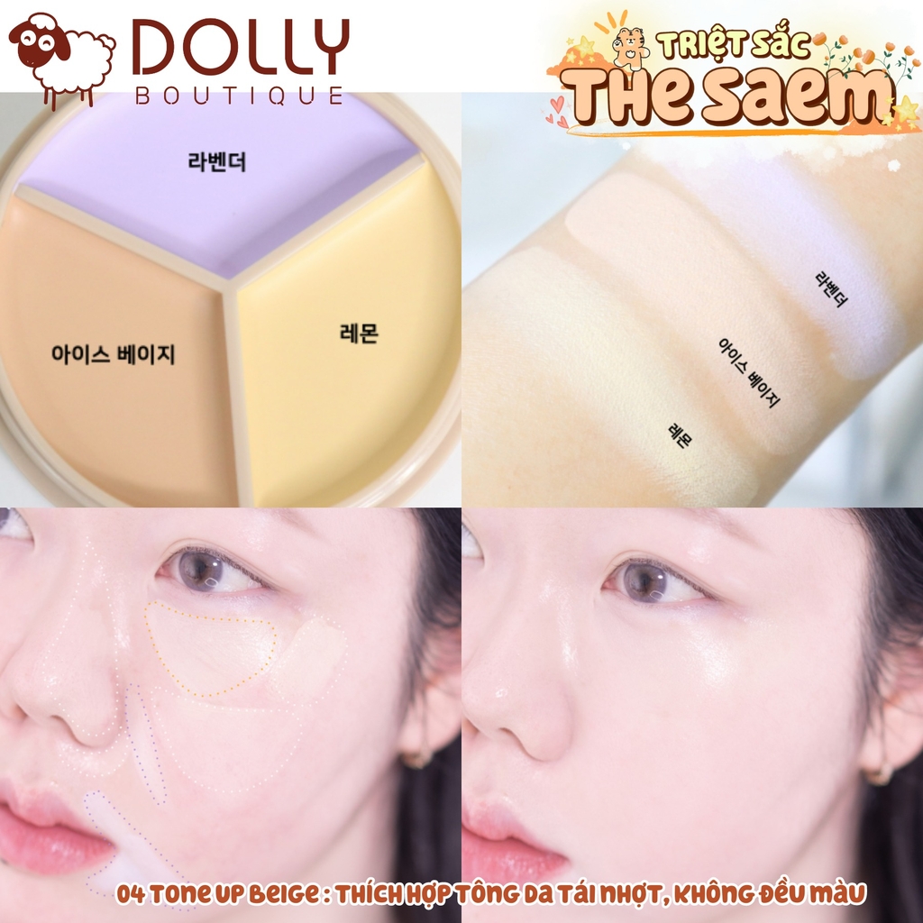 Bảng Triệt Sắc 3 ô The Saem Cover Perfection Triple Pot Concealer - 04 Tone Up Beige 4.5g