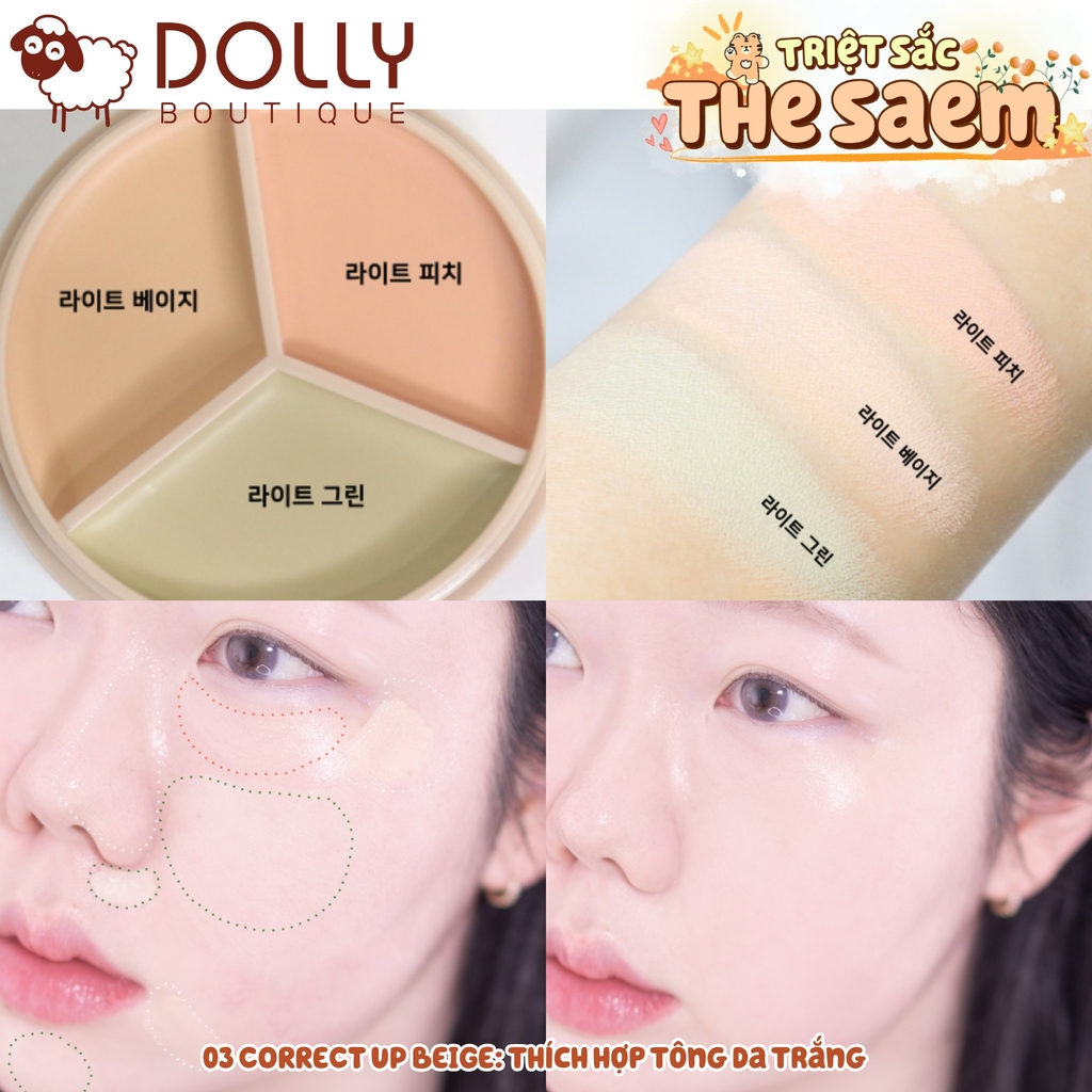 Bảng Triệt Sắc 3 ô The Saem Cover Perfection Triple Pot Concealer - 03 Correct up Beige 4.5g