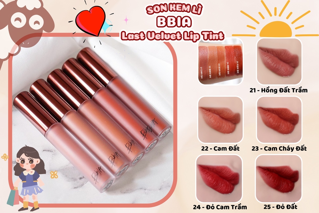 Son Kem Bbia Last Velvet Lip Tint 23 Romantic Note Cam Cháy Đất
