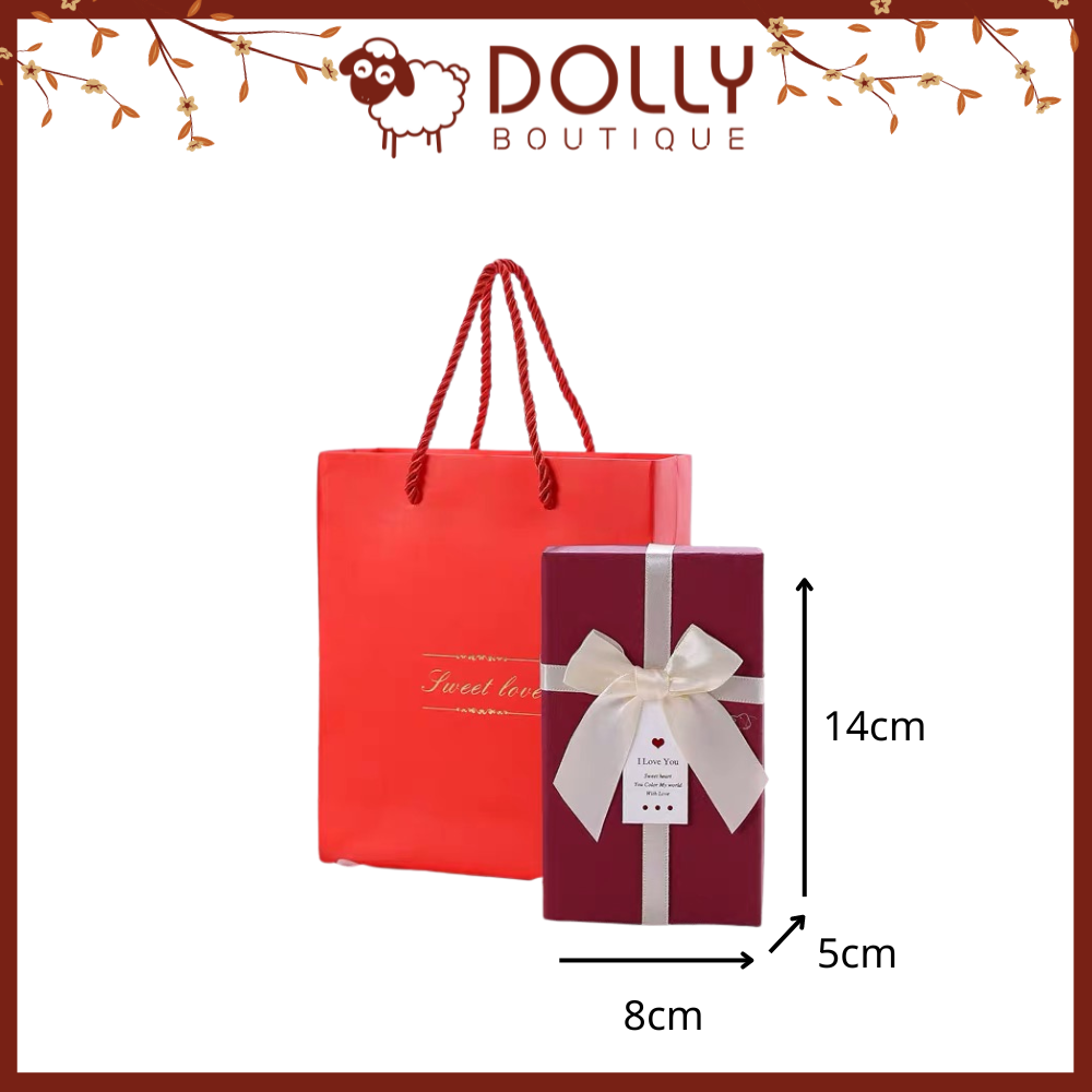 Hộp Quà Nhỏ Đỏ Nơ Trắng 14*8*5cm Kèm Túi