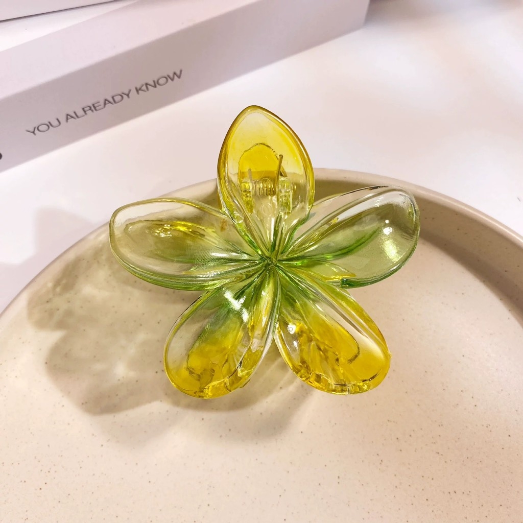 Kẹp Hoa Sứ Mùa Hè Trong Suốt Ombre - Vàng Xanh Lá- Có Sẵn Tại Quy Nhơn