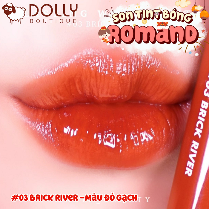 Son Tint Bóng Romand Glasting Water Tint #03 Brick River ( Màu Đỏ Gạch ) - 4g