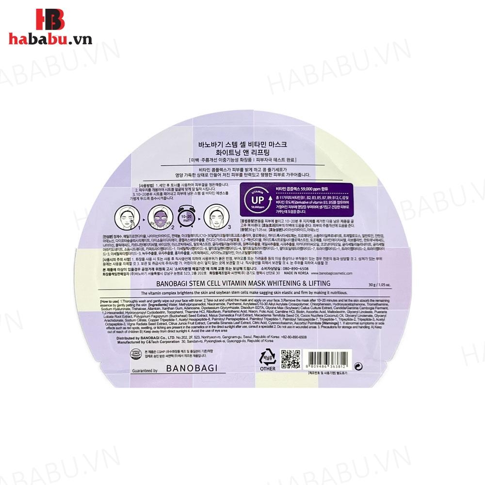 Mặt nạ Banobagi Stem Cell Whitening & Lifting set 10 miếng chính hãng