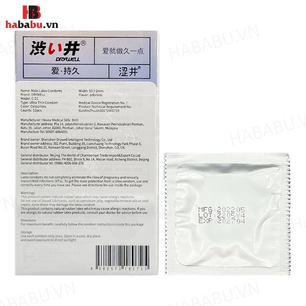 Bao cao su Drywell Long Lasting hộp 12 chiếc kéo dài thời gian chính hãng