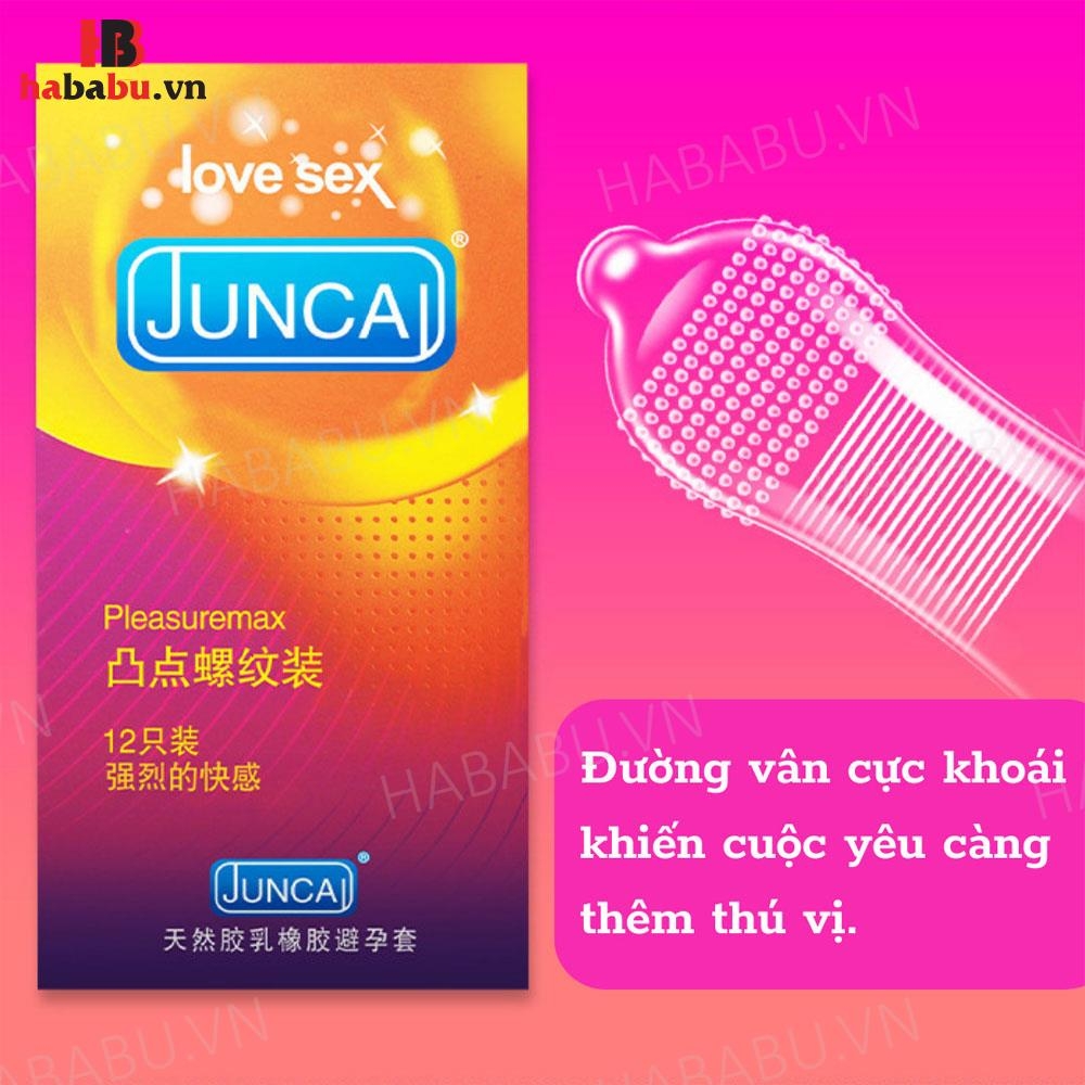 Bao cao su Juncai Pleasuremax hộp 12 chiếc tăng khoái cảm chính hãng