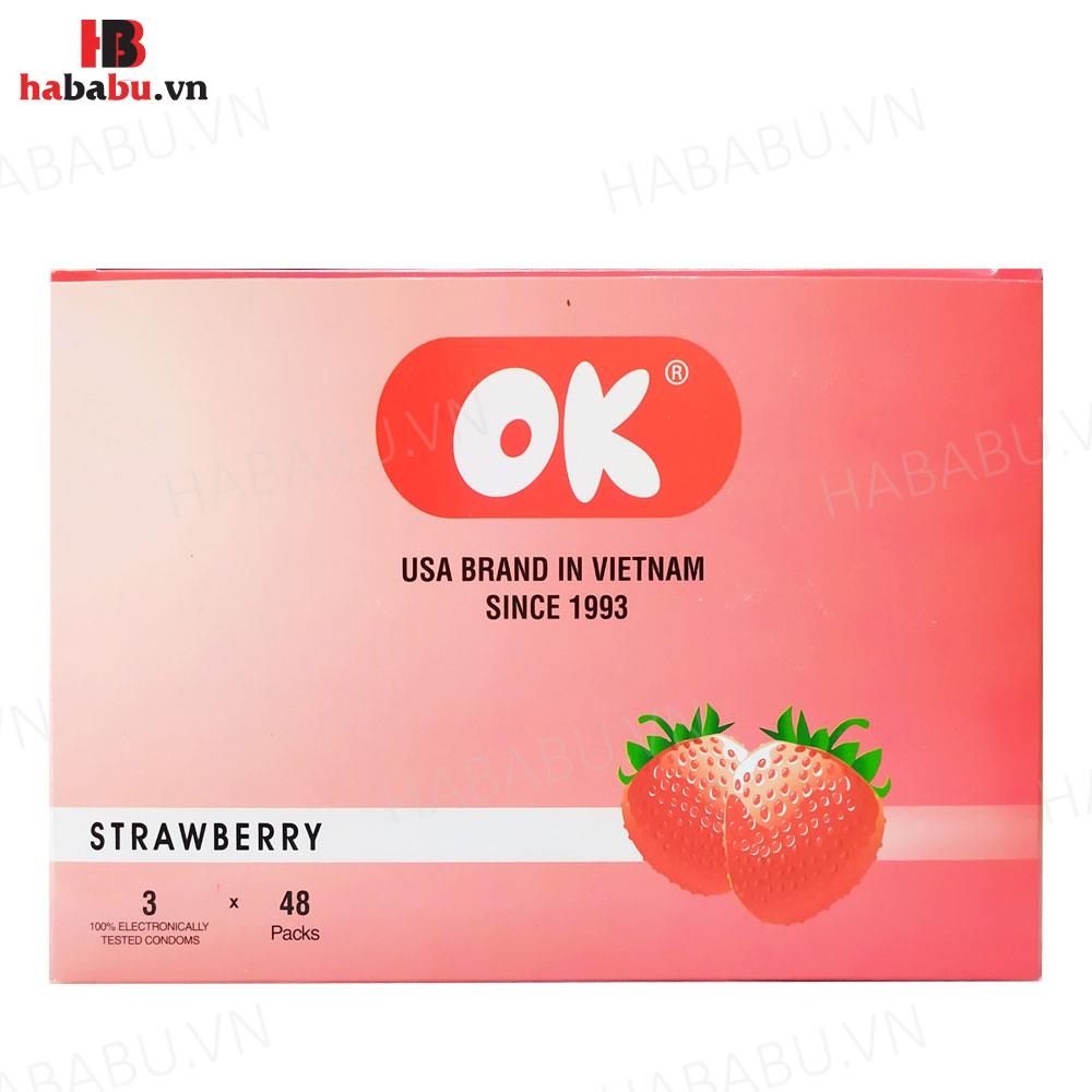 Bao cao su gia đình Ok Dâu hộp 144 chiếc chính hãng