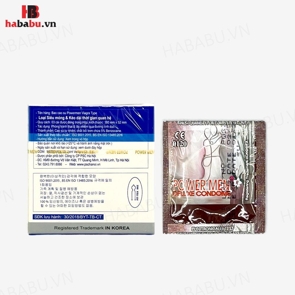 Bao cao su Powermen Viagra hộp 3 chiếc kéo dài thời gian chính hãng