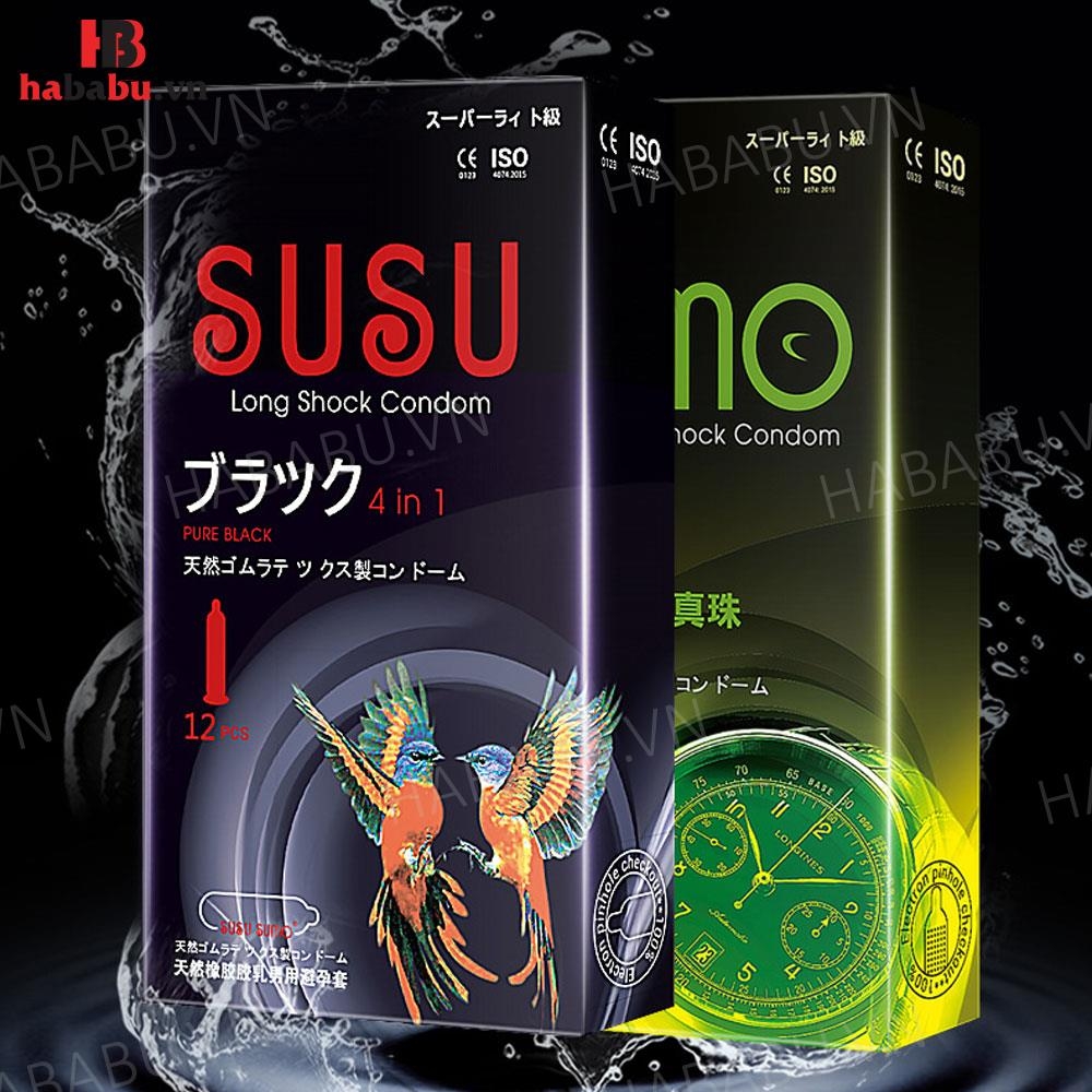 Bao cao su Susu siêu mỏng hộp 12 chiếc kéo dài thời gian chính hãng