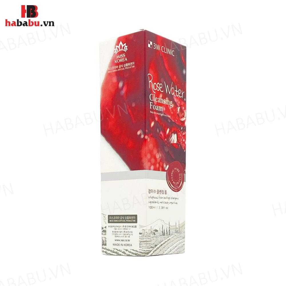 Sữa rửa mặt 3W Clinic Rose Water Cleansing Foam 100ml chính hãng