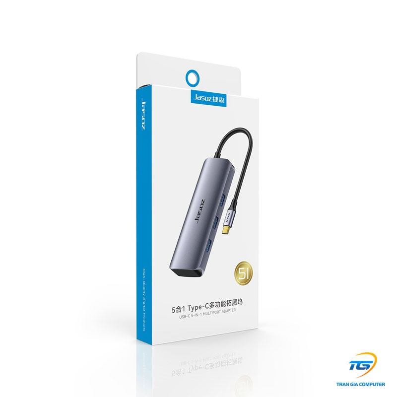 HUB đa năng 5 in 1 USB Type C to HDMI, PD100W, 3xUSB 3.0 dài 17cm JASOZ T-H109