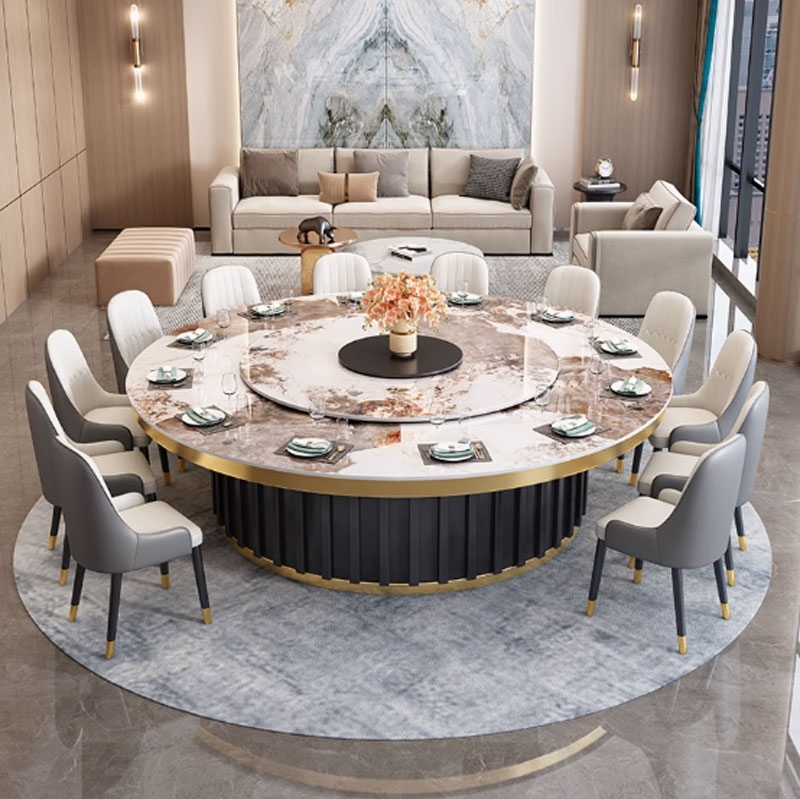 Bộ bàn ăn mâm xoay điện tự động có điều chỉnh tốc độ với mặt đá lớn 15 đến 20 người dùng BA06