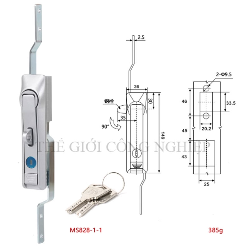 Khóa cửa điện tủ điện MS828/MS829/MS460 – Khóa liên động thanh truyền, khóa liên động trên dưới bằng inox
