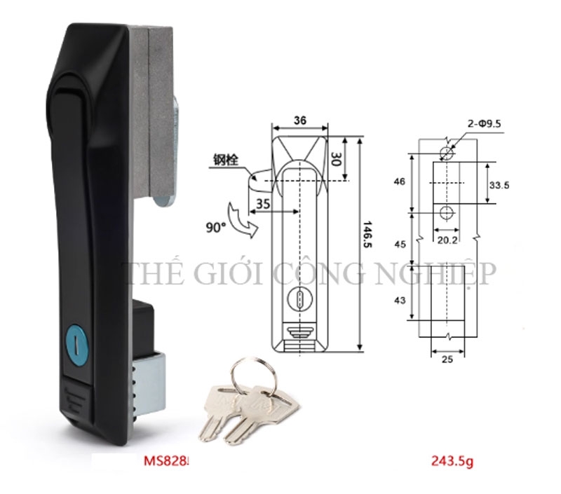 Khóa cửa điện tủ điện MS828/MS829/MS460 – Khóa liên động thanh truyền, khóa liên động trên dưới bằng inox