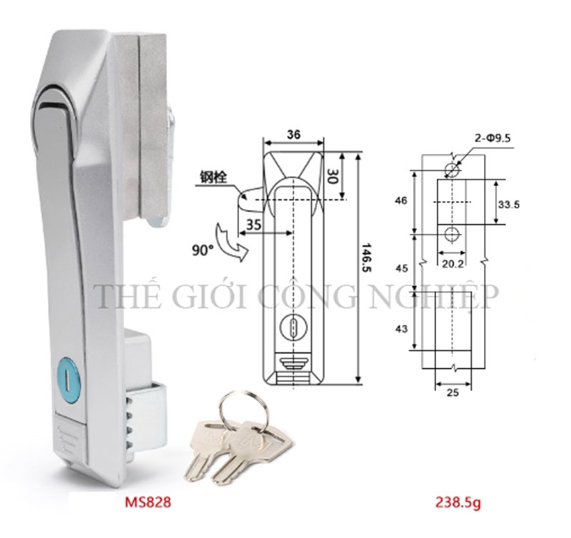 Khóa cửa điện tủ điện MS828/MS829/MS460 – Khóa liên động thanh truyền, khóa liên động trên dưới bằng inox